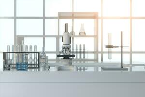 Experimental- Gerät mit ein leeren Labor, weiß Hintergrund, 3d Wiedergabe. foto