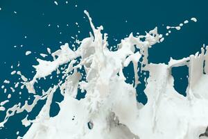 planschen Milch mit Blau Hintergrund, 3d Wiedergabe. foto