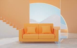 Sofa mit Geometrie Innere Hintergrund, 3d Wiedergabe. foto