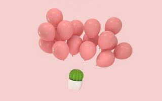 Luftballons und Kaktus mit Rosa Hintergrund, 3d Wiedergabe. foto