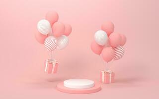 Luftballons und die Geschenke mit Rosa Hintergrund, 3d Wiedergabe. foto