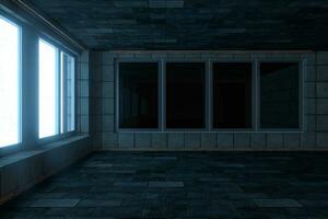 leeren Backstein Haus mit dunkel Hintergrund, 3d Wiedergabe. foto