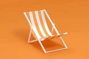 Sonnenschirm, Strand Stuhl mit Orange Hintergrund, 3d Wiedergabe. foto