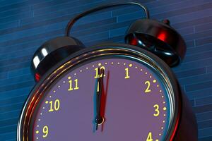 klassisch Alarm Uhr, Konzept von Zeit, 3d Wiedergabe. foto