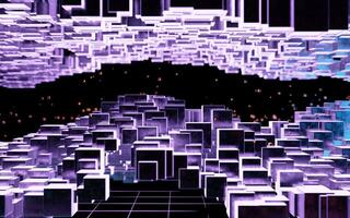 kubisch Cyberpunk Raum, konzeptionelle Geometrie Hintergrund, 3d Wiedergabe. foto
