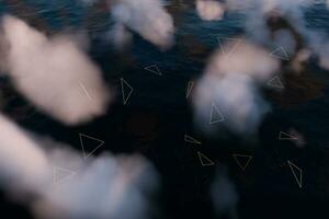 das breit Ozean mit glühend Dreieck Linien, 3d Wiedergabe. foto