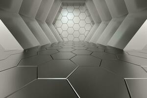 sechseckig Tunnel Raum mit Hexagon Würfel, 3d Wiedergabe. foto
