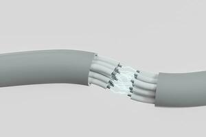 Kabel mit verlängert Kern, elektronisch Verbindung Produkt, mit Blitz bewirken 3d Wiedergabe. foto