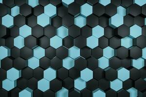 3d Wiedergabe, schwarz und cyan Hexagon Würfel. foto