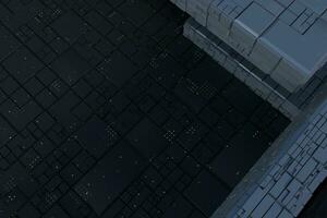 dunkel Ruinen mit Schaltkreis Textur Wand, Sci-Fi die Architektur Hintergrund, 3d Wiedergabe. foto