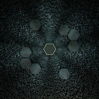 Hexagon Würfel mit dunkel Hintergrund, umgeben durch glühend Linien, 3d Wiedergabe. foto