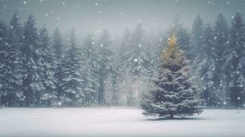 Weihnachten Tag, Weihnachten Baum mit Schnee. generieren ai foto