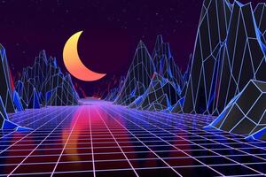 3d Hintergrund Illustration inspiriert durch 80er Jahre Szene Synthwave und Retrowelle. foto