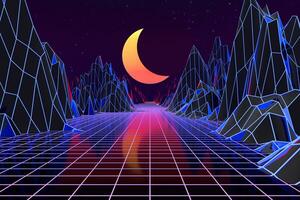 3d Hintergrund Illustration inspiriert durch 80er Jahre Szene Synthwave und Retrowelle. foto