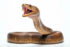 aggressiv indisch Kobra Schlange bereit zu Streik isoliert auf ein Weiß Hintergrund ai generativ foto
