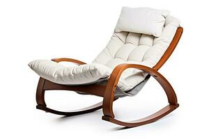 liegend einfach Stuhl, entworfen zum Entspannung und Freizeit, isoliert auf ein Weiß Hintergrund ai generativ foto