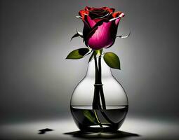 minimalistisch modern Bild von ein Single Rose im ein glatt Vase mit dramatisch Beleuchtung. foto