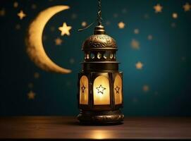 Muslim Laterne mit Kerzen auf das Hintergrund im das Nacht foto