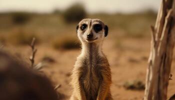 süß Erdmännchen Stehen, Alarm, Aufpassen, Natur Schönheit im Tierwelt Reservieren generiert durch ai foto