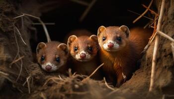 süß klein Säugetier im Natur, suchen beim Kamera, flauschige Pelz generiert durch ai foto