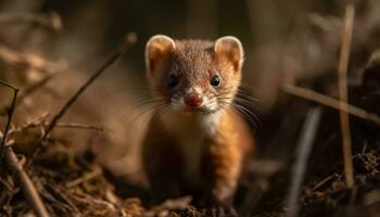 süß klein Säugetier Sitzung im Gras, suchen beim Kamera generiert durch ai foto
