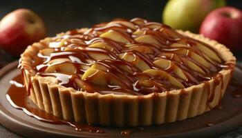 frisch gebacken Apfel Kuchen, ein Süss Genuss zum Herbst Heißhunger generiert durch ai foto