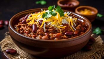 Frische und Geschmack im ein hausgemacht Gourmet Rindfleisch Taco Schüssel generiert durch ai foto