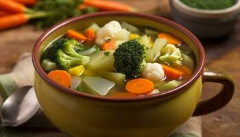 frisch Gemüse Suppe, ein gesund und köstlich hausgemacht Vegetarier Mahlzeit generiert durch ai foto