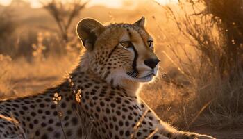 Gepard, katzenartig Schönheit im Natur, gefleckt, majestätisch, Gras, Achtung generiert durch ai foto