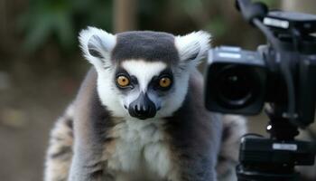 süß Lemur Primas suchen, Fokus auf Vordergrund, Natur fotografisch Porträt generiert durch ai foto