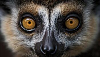 süß Lemur starren, schließen hoch, Natur Porträt, konzentriert auf Vordergrund generiert durch ai foto