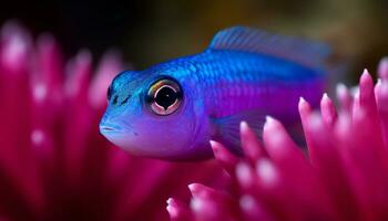 beschwingt unter Wasser Schönheit bunt Fisch Schwimmen im ein tropisch Riff generiert durch ai foto