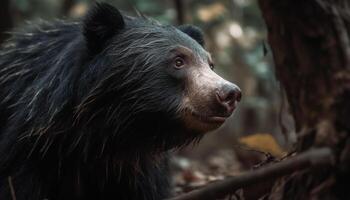 süß Panda suchen beim Kamera im schneebedeckt Wald, still und flauschige generiert durch ai foto