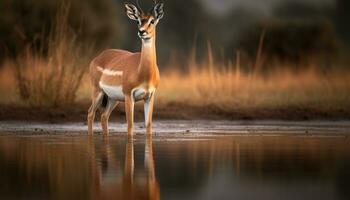 Impala Gazelle Stehen im das afrikanisch Wildnis, reflektieren Natur Schönheit generiert durch ai foto