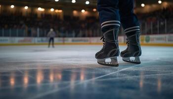 Eis Skaten Männer konkurrieren im ein Winter Eis Eishockey Wettbewerb drinnen generiert durch ai foto