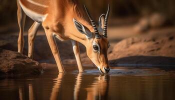 ein Impala Gazelle suchen beim Kamera im afrikanisch Wildnis generiert durch ai foto