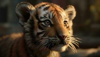 ein majestätisch Bengalen Tiger, heftig und Schön, starrt in Kamera generiert durch ai foto