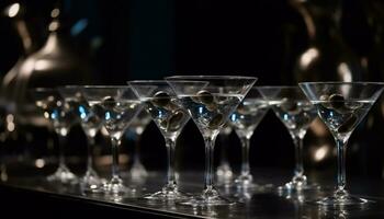 Luxus Cocktail Bar Gießen Wein, Glas Sammlung, elegant Feier generiert durch ai foto