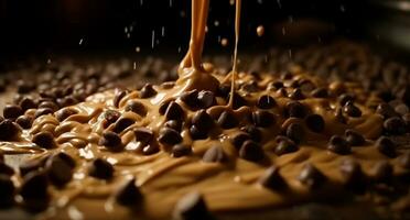 nachsichtig Gourmet Dessert dunkel Schokolade Plätzchen mit Haselnuss Butter Füllung generiert durch ai foto