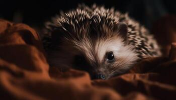 süß klein Säugetier, flauschige Fell, jung Igel, Schlafen drinnen bequem generiert durch ai foto