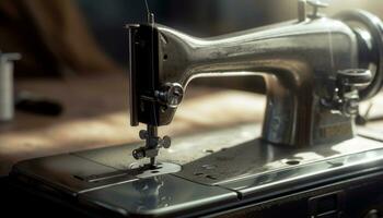 Nähen Maschine, Textil- Industrie, Kleidungsstück Herstellung, Kreativität generiert durch ai foto