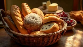 frisch gebacken brot, Gourmet Mahlzeit, gesund Essen, rustikal hausgemacht Dessert generiert durch ai foto