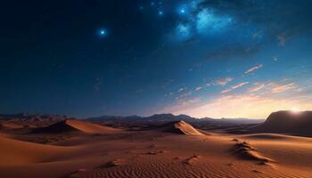 Sand Düne, Berg, draußen, Nacht, Blau, milchig Weg, Abenteuer generiert durch ai foto