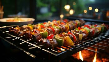 gegrillt Grill Fleisch auf Kohle, Flamme Kochen, Frische draußen generiert durch ai foto