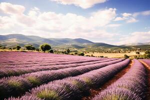 ai generativ. Provence Landschaft mit Lavendel Felder. foto