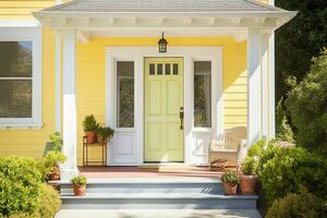 ai generativ. ein Vorderseite Eingang von ein Zuhause mit ein Gelb Tür foto