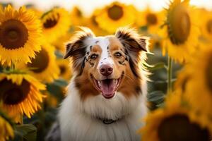 Porträt von ein glücklich draussen Sommer- Hund generativ ai foto