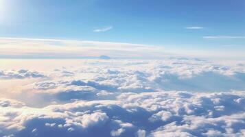 Antenne Aussicht Weiß Wolken im Blau Himmel. oben. Aussicht von Drohne. Antenne Vogel Auge. Antenne oben Aussicht Wolkengebilde. Himmel Hintergrund, generativ ai Illustration foto