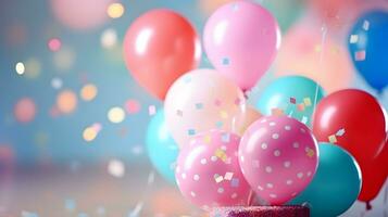 Geburtstag Tasse Kuchen mit Luftballons Hintergrund foto