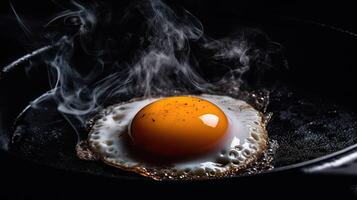 gebraten sonnig Seite oben Ei auf ein Wok ai generativ foto